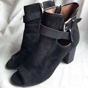Donald J. Pliner Black Suede Moto Ankle Boots with Peeptoe